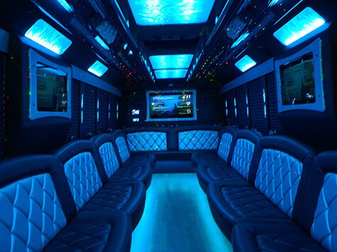 Limo Buses with hardwood dance floors